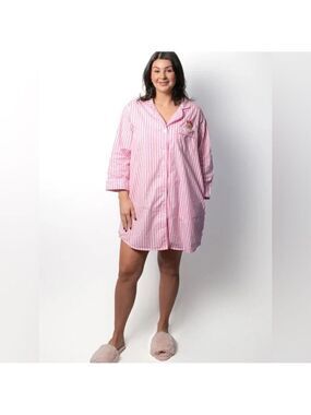 BON I ARTIS LONG SHIRT PRINK STRIPED  PYJAMAS WITH EMBROIDERY SZ SMALL